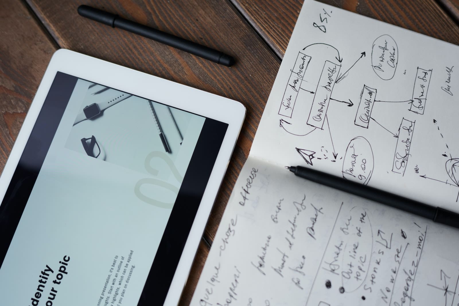 Photo Of Pen On Top Of Notebook bya tablet