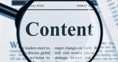 the words content magnified over a long form piece of writing