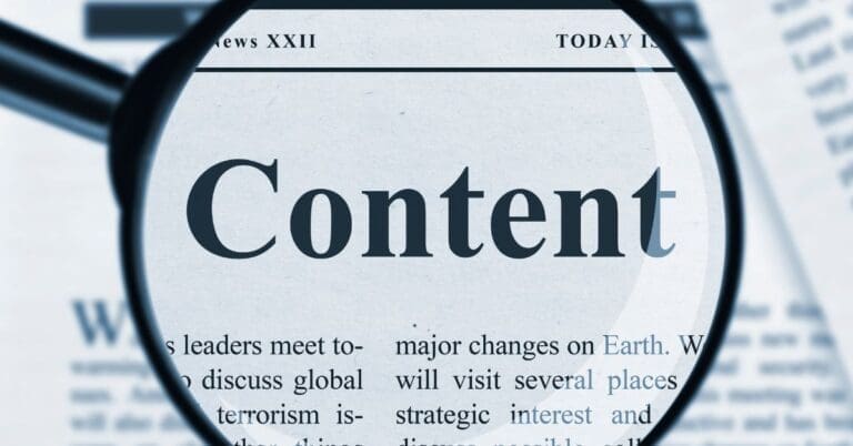 the words content magnified over a long form piece of writing