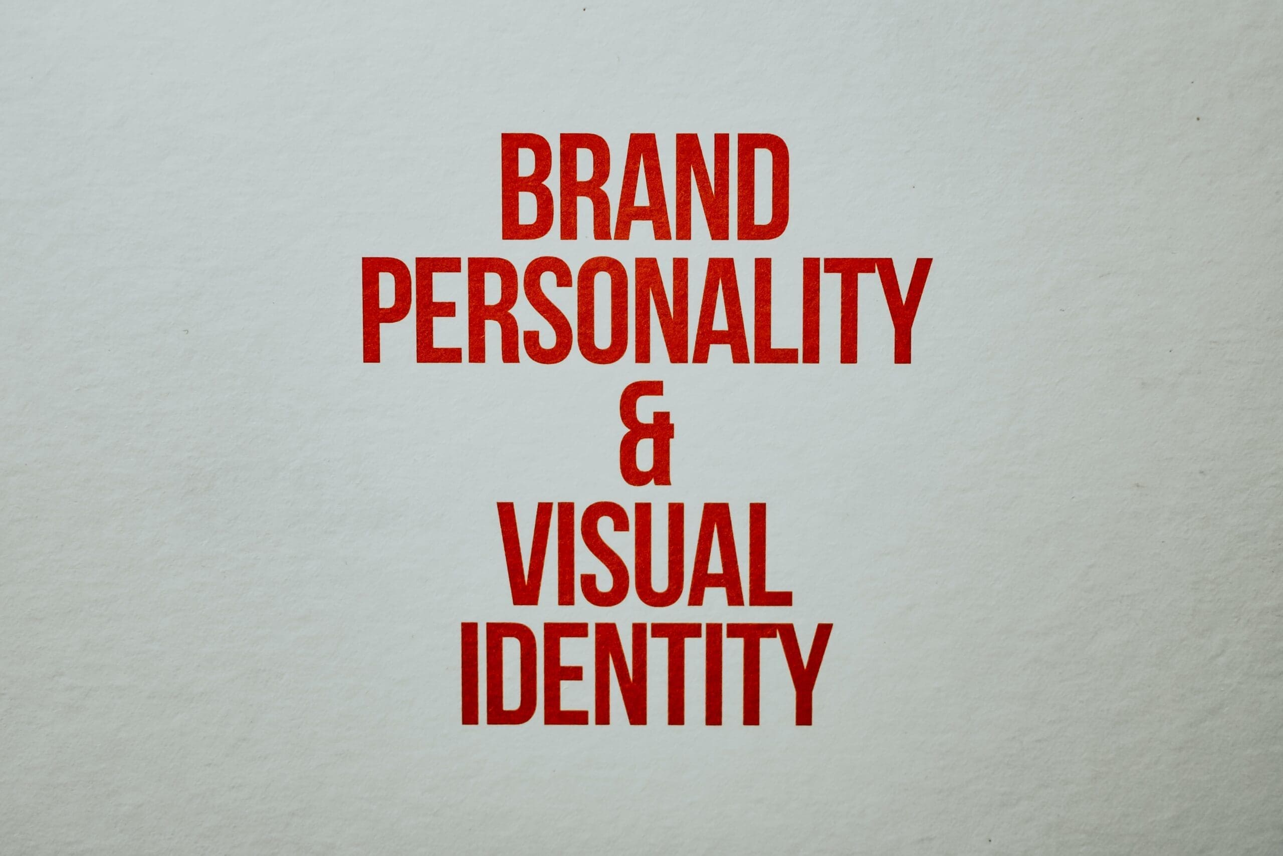white screen with words 'brand personality & visual identity' printed